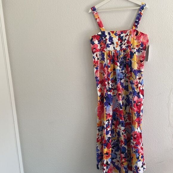 London Times Floral Print Colorful Tiered Smocked Waist Maxi Dress - Picture 3 of 9